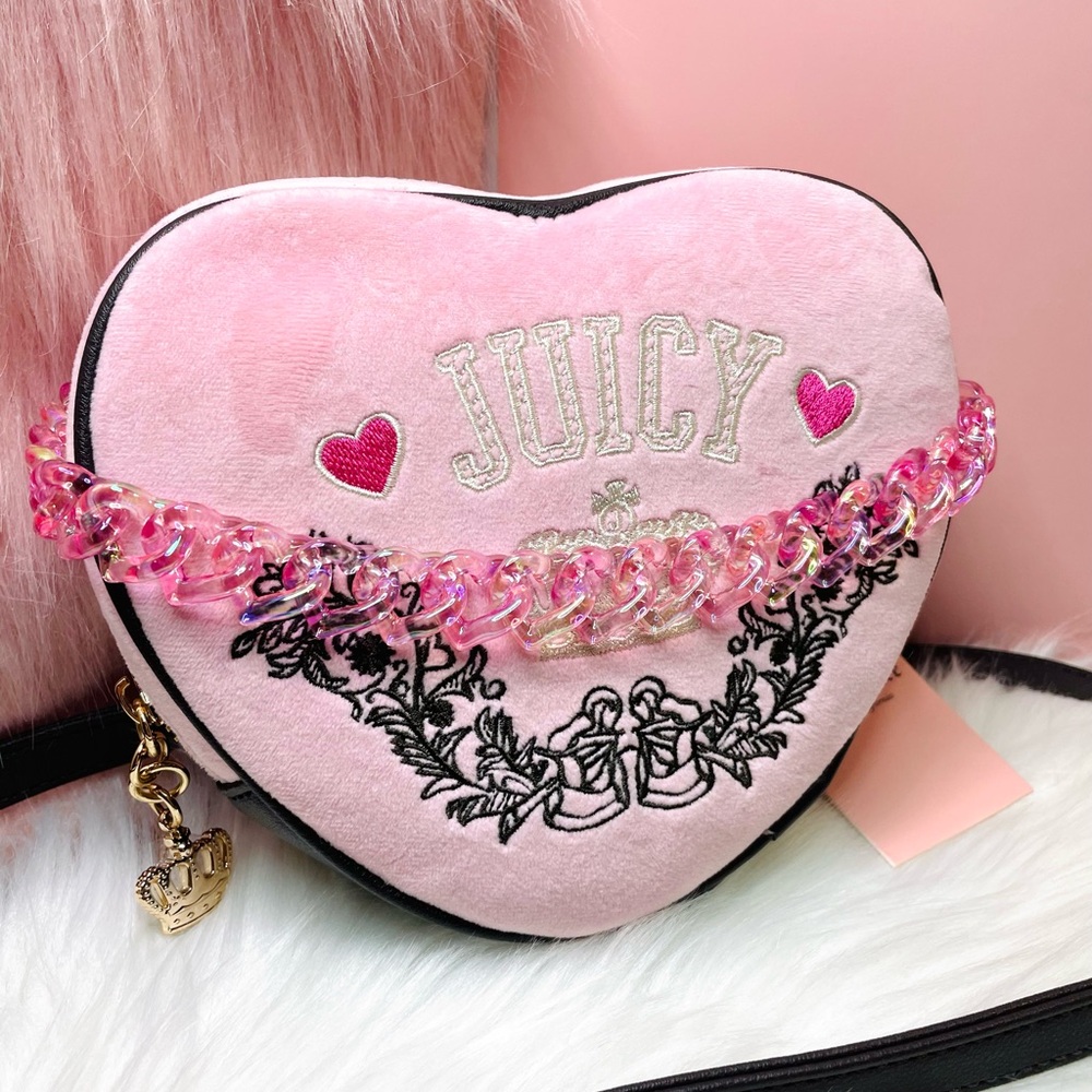 New Juicy Couture Retro Chic Heart Crossbody Bag and Heart Iridescent Chain